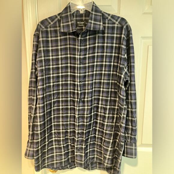 St. Croix Dark Check Plaid Casual Long Sleeve Button Down Shirt - Men’s Size L - Picture 2 of 10